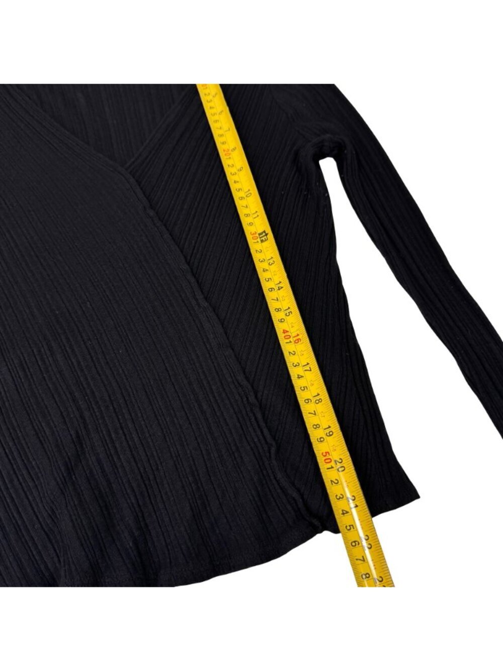 Vince Rib-Knit Deep V Wrap Top Sz L Black Minimalist Goth Capsule Wardrobe - Picture 8 of 11